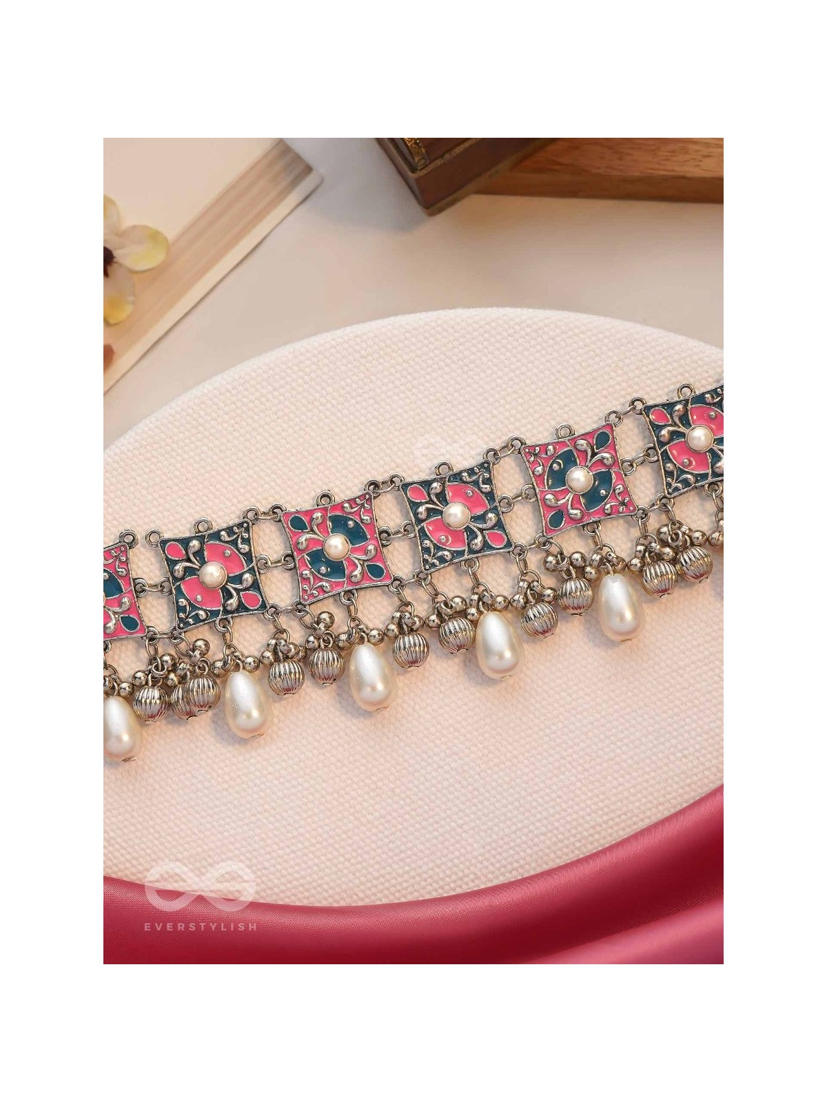 Blushing Blue Haze - Enamelled Oxidised Neckpiece