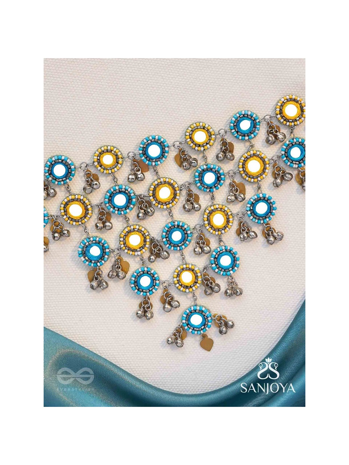 Parigha - The Cloud Line - Beads And Mirror Hand Embroidered Oxidised Neckpiece