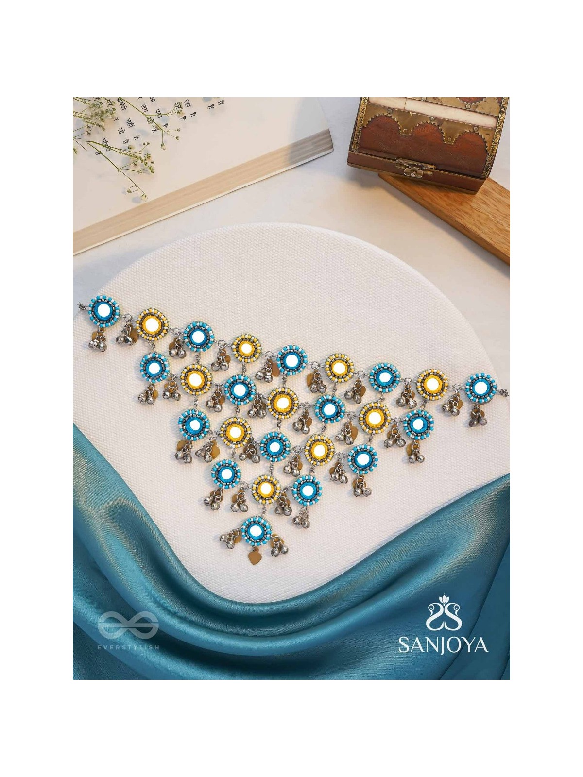 Parigha - The Cloud Line - Beads And Mirror Hand Embroidered Oxidised Neckpiece