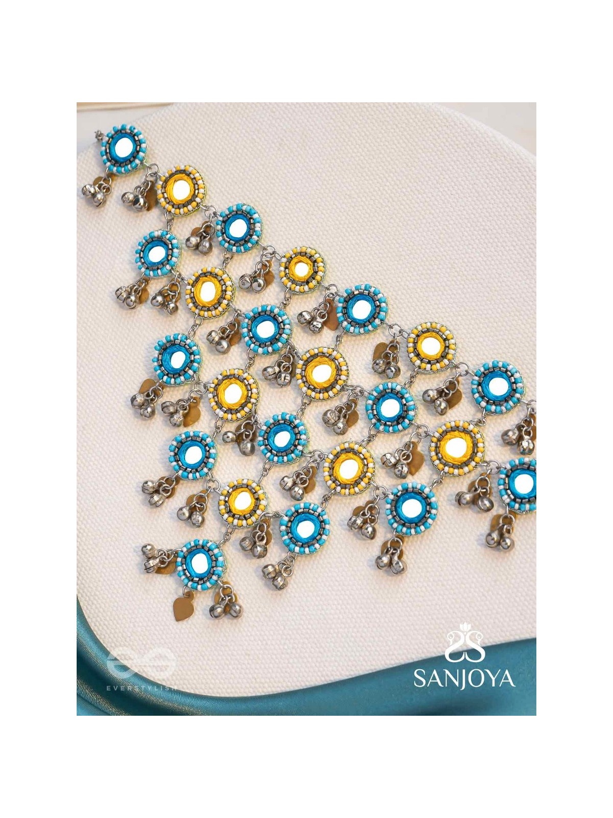 Parigha - The Cloud Line - Beads And Mirror Hand Embroidered Oxidised Neckpiece