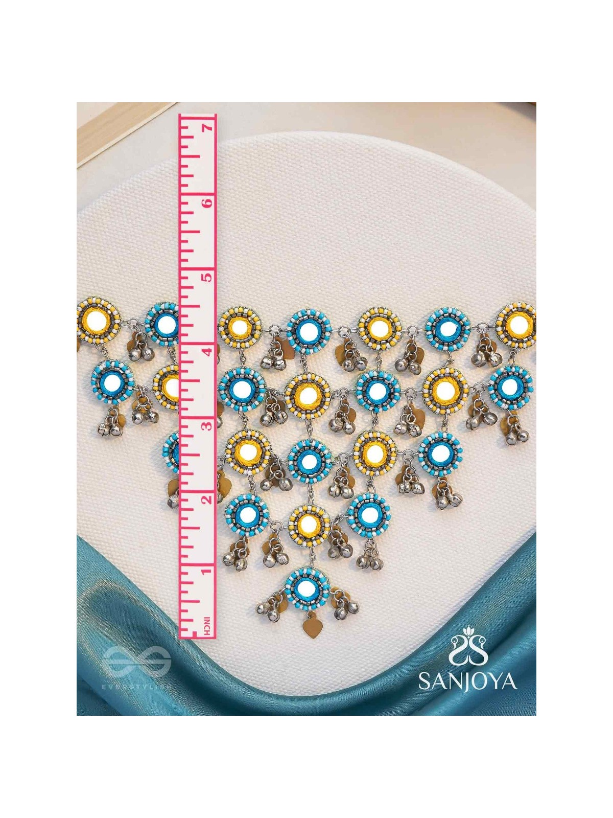 Parigha - The Cloud Line - Beads And Mirror Hand Embroidered Oxidised Neckpiece