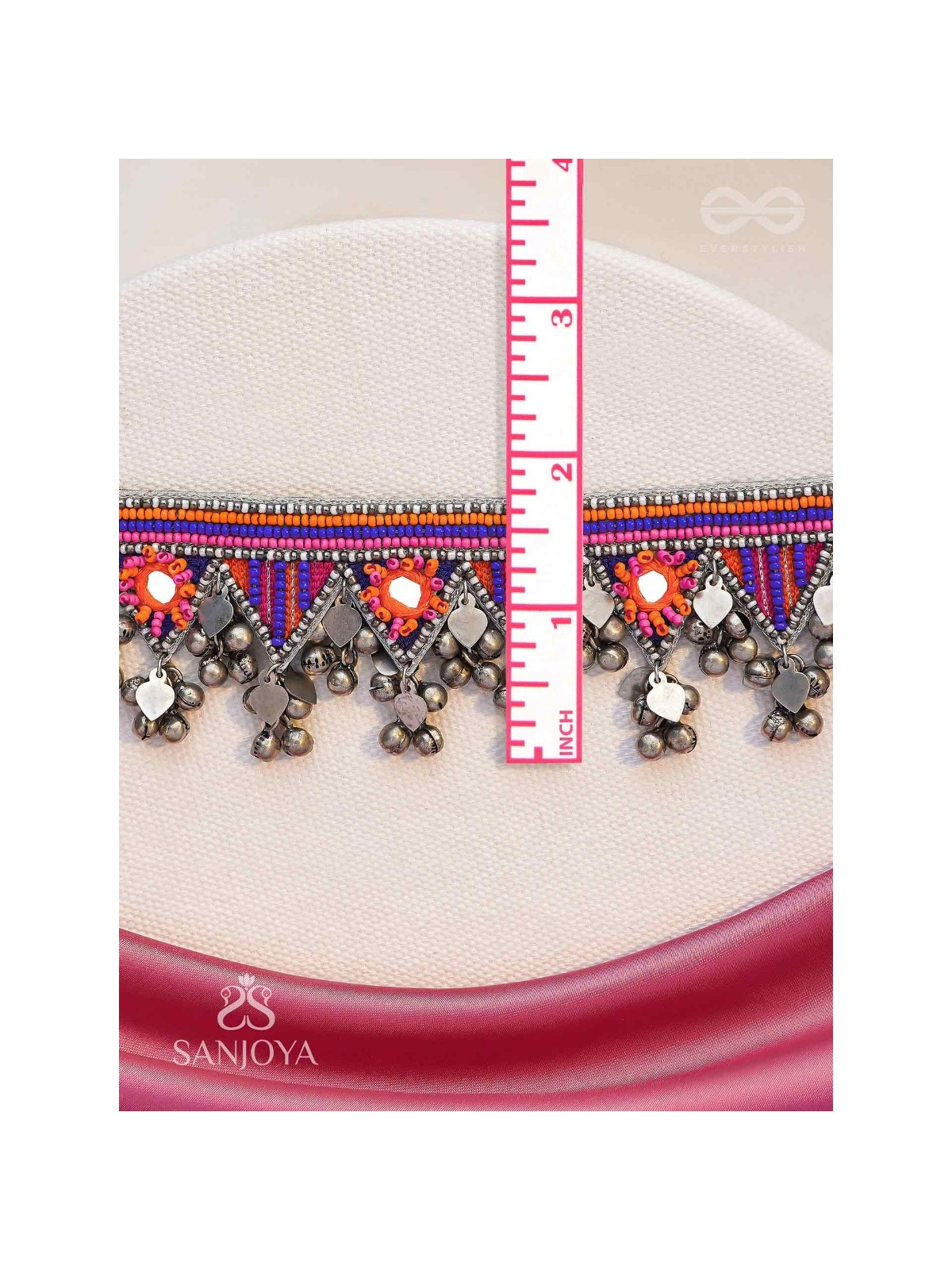 Sunarda - Amber Horizon - Mirror And Beads Hand Embroidered Oxidised Neckpiece