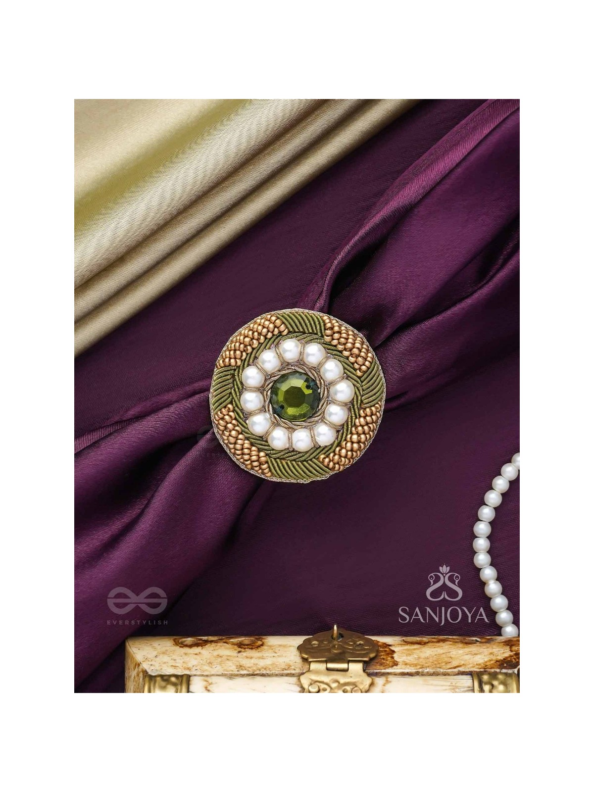 Aranyaja - Born In Forest - Beads And Stone Hand Embroidered Ring (Adjustable)