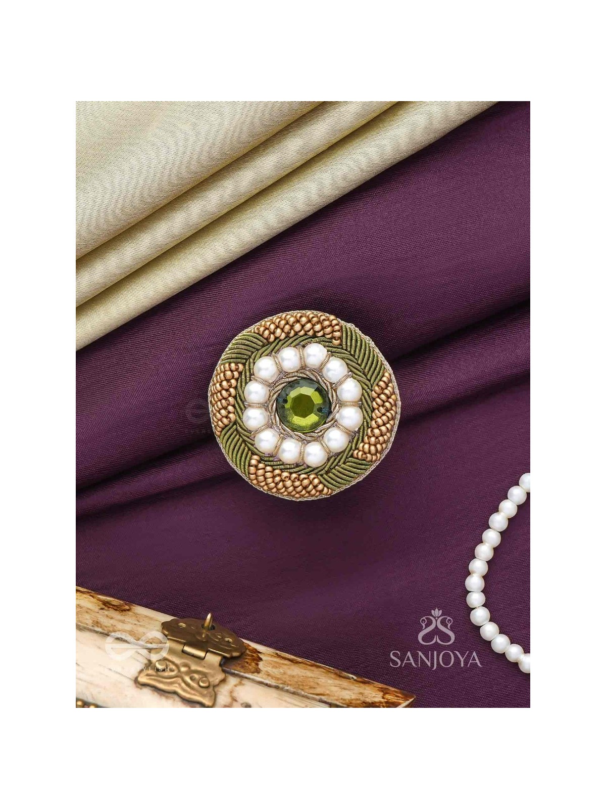 Aranyaja - Born In Forest - Beads And Stone Hand Embroidered Ring (Adjustable)