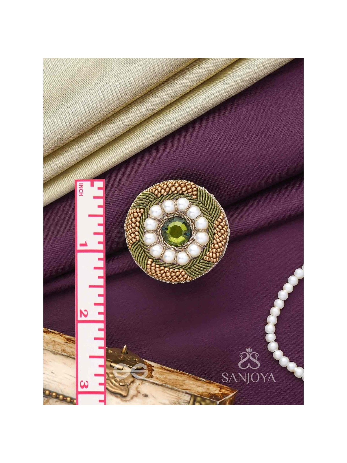 Aranyaja - Born In Forest - Beads And Stone Hand Embroidered Ring (Adjustable)