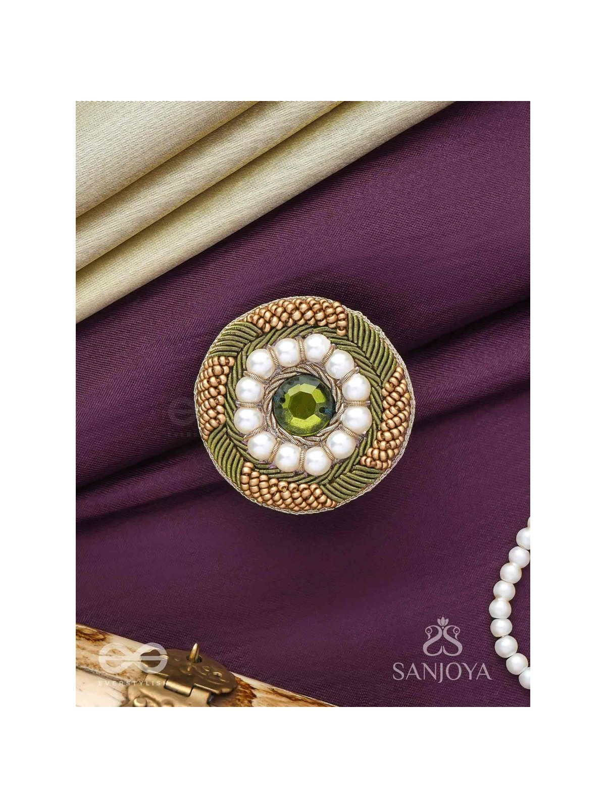 Aranyaja - Born In Forest - Beads And Stone Hand Embroidered Ring (Adjustable)