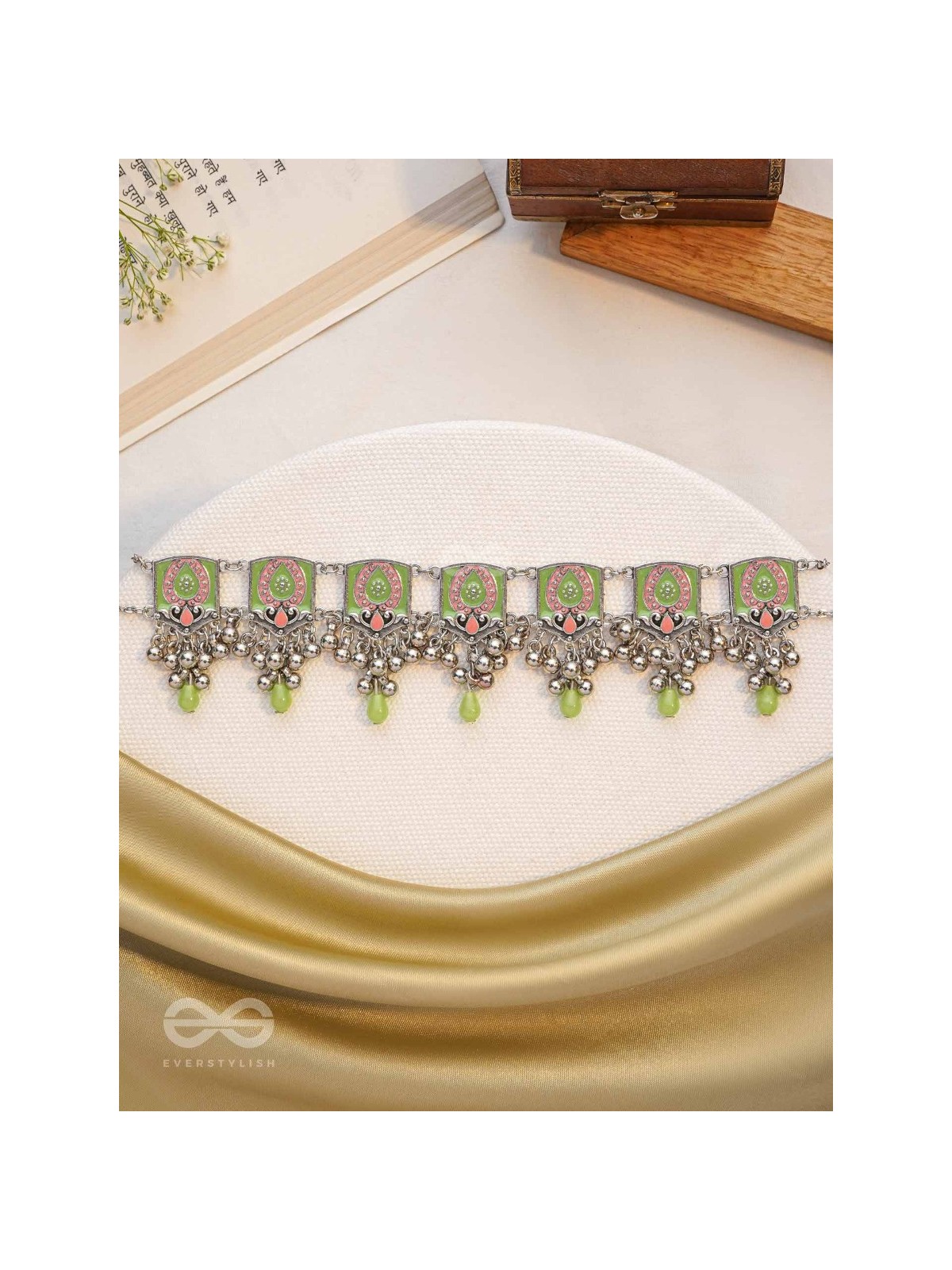 The Olive Chimes - Enamelled Oxidised Choker Neckpiece