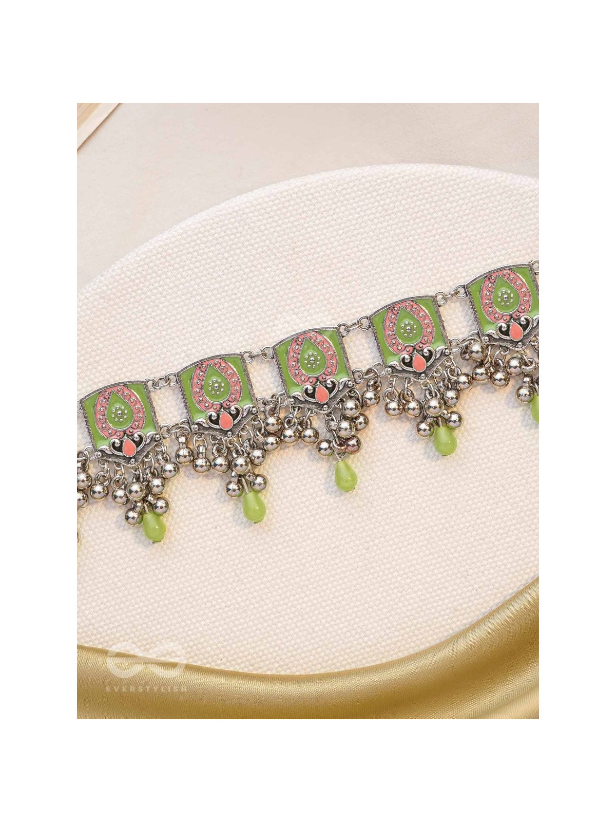 The Olive Chimes - Enamelled Oxidised Choker Neckpiece