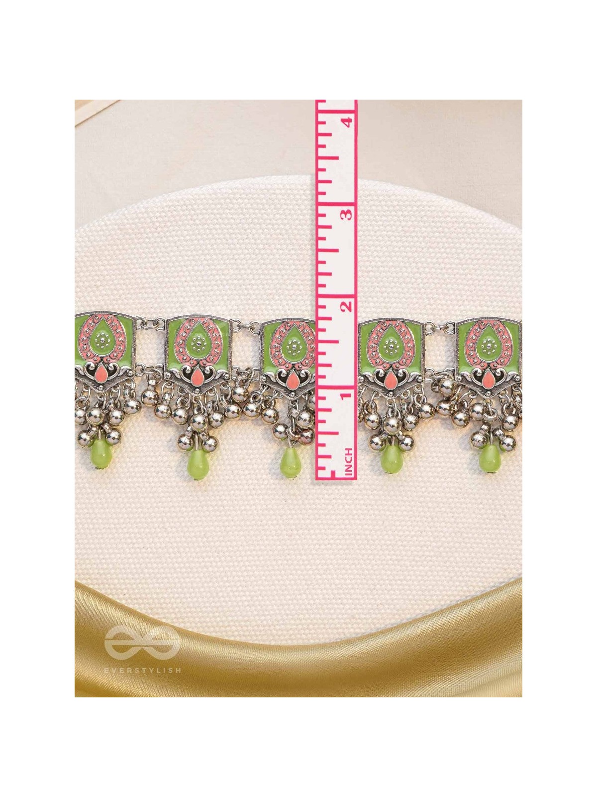 The Olive Chimes - Enamelled Oxidised Choker Neckpiece