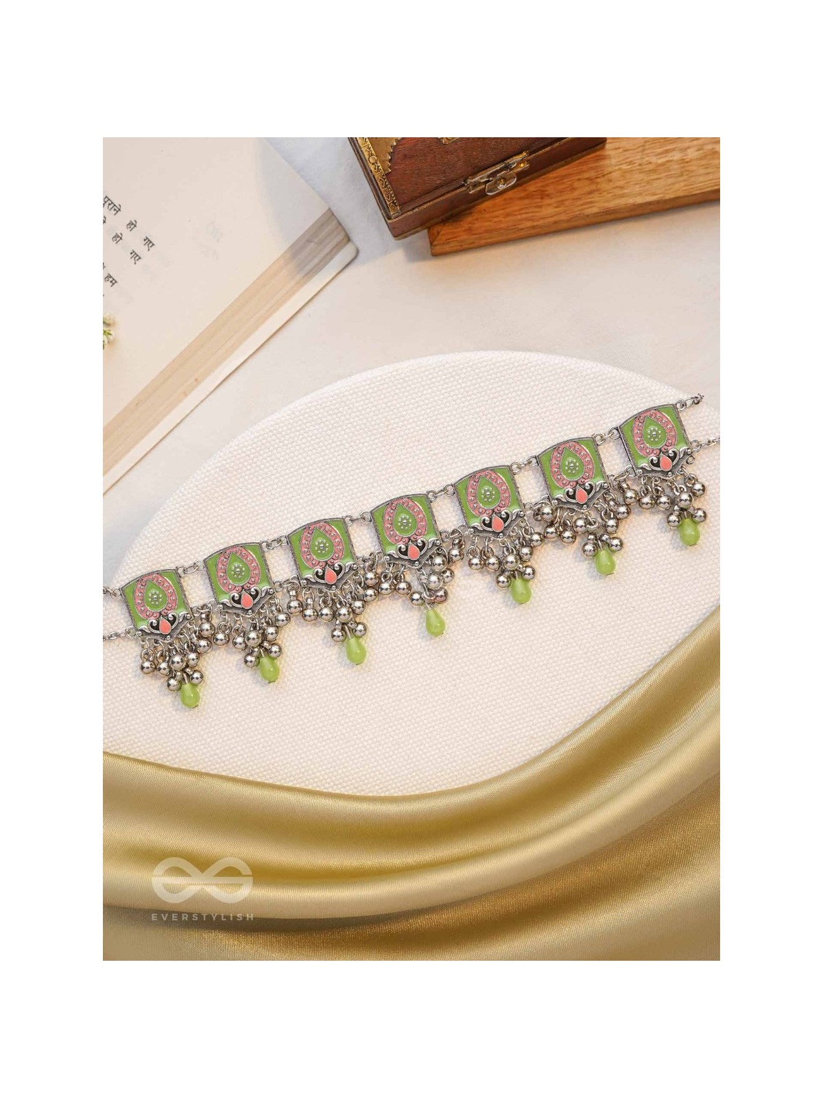 The Olive Chimes - Enamelled Oxidised Choker Neckpiece