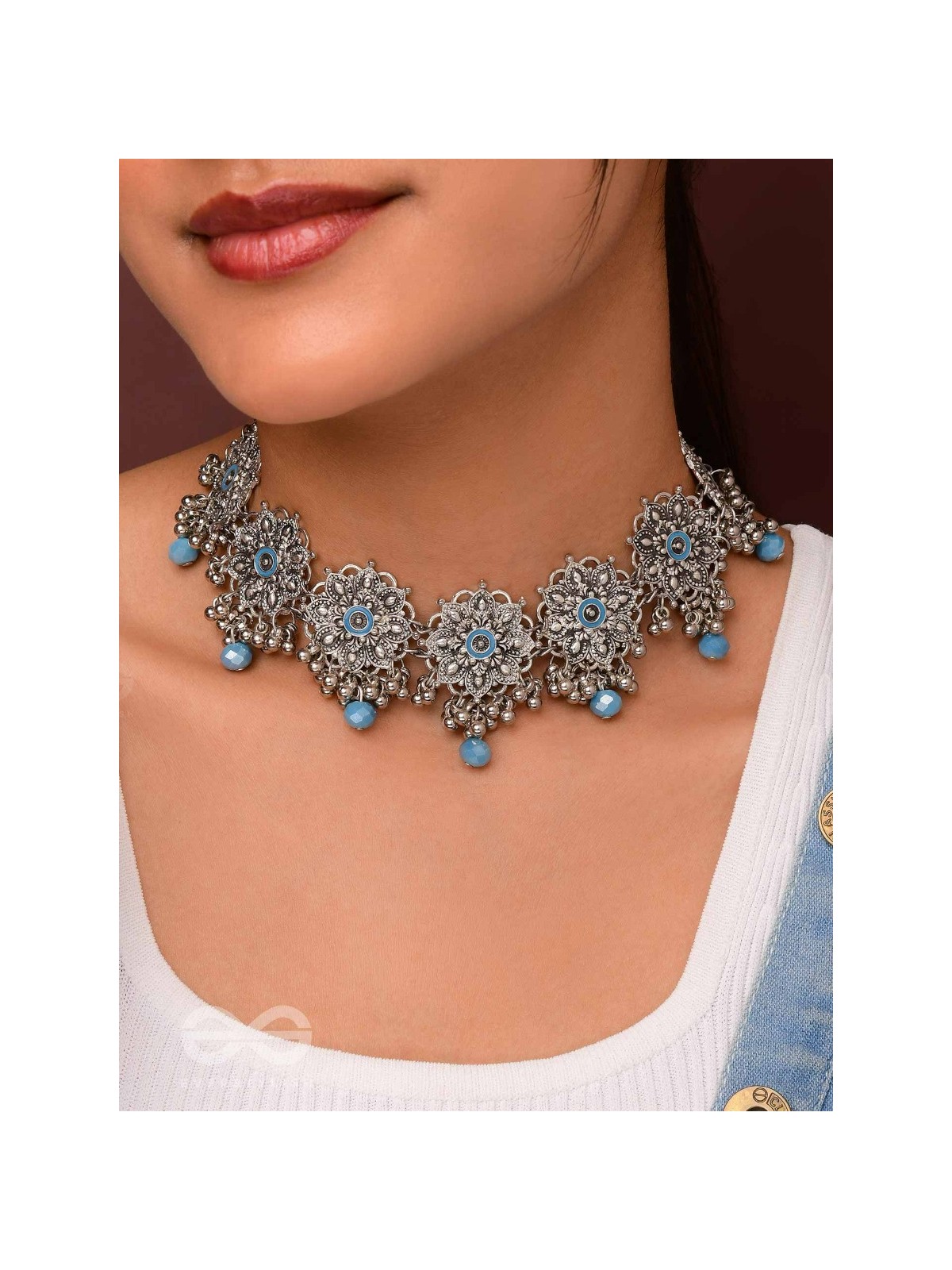 Heavenly Skies - Enamelled Oxidised Neckpiece