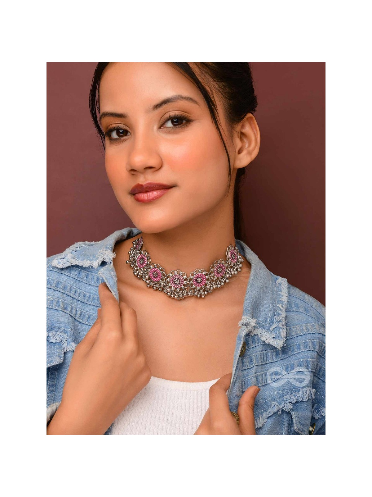 Rustic Blossoms - Enamelled Oxidised Neckpiece