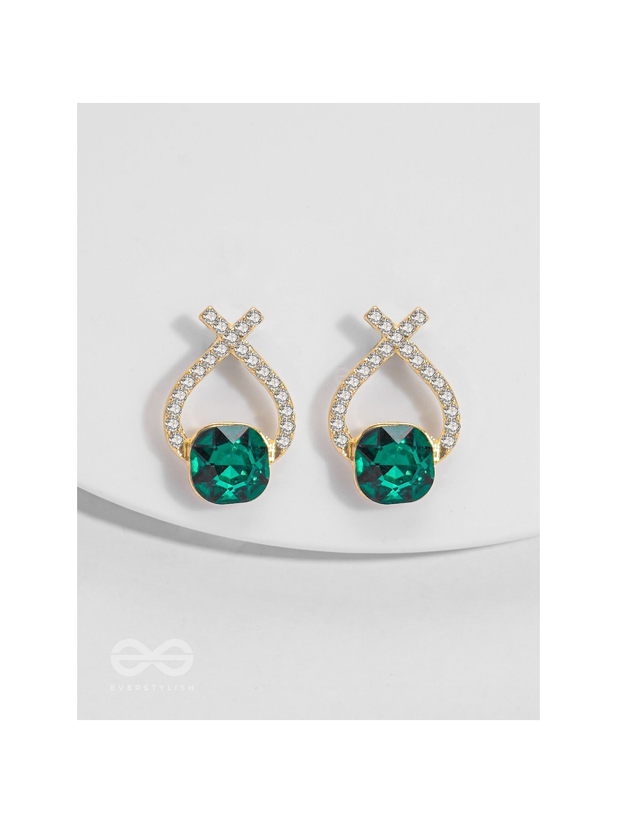 Emerald Mirage - Golden Embellished Earrings