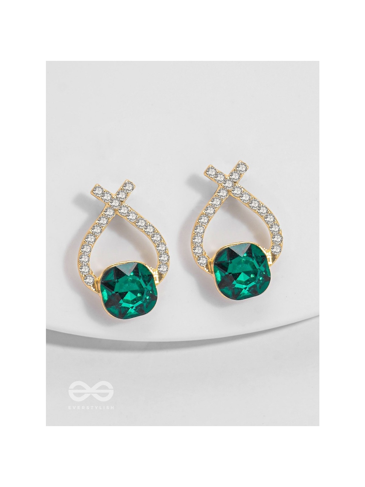 Emerald Mirage - Golden Embellished Earrings