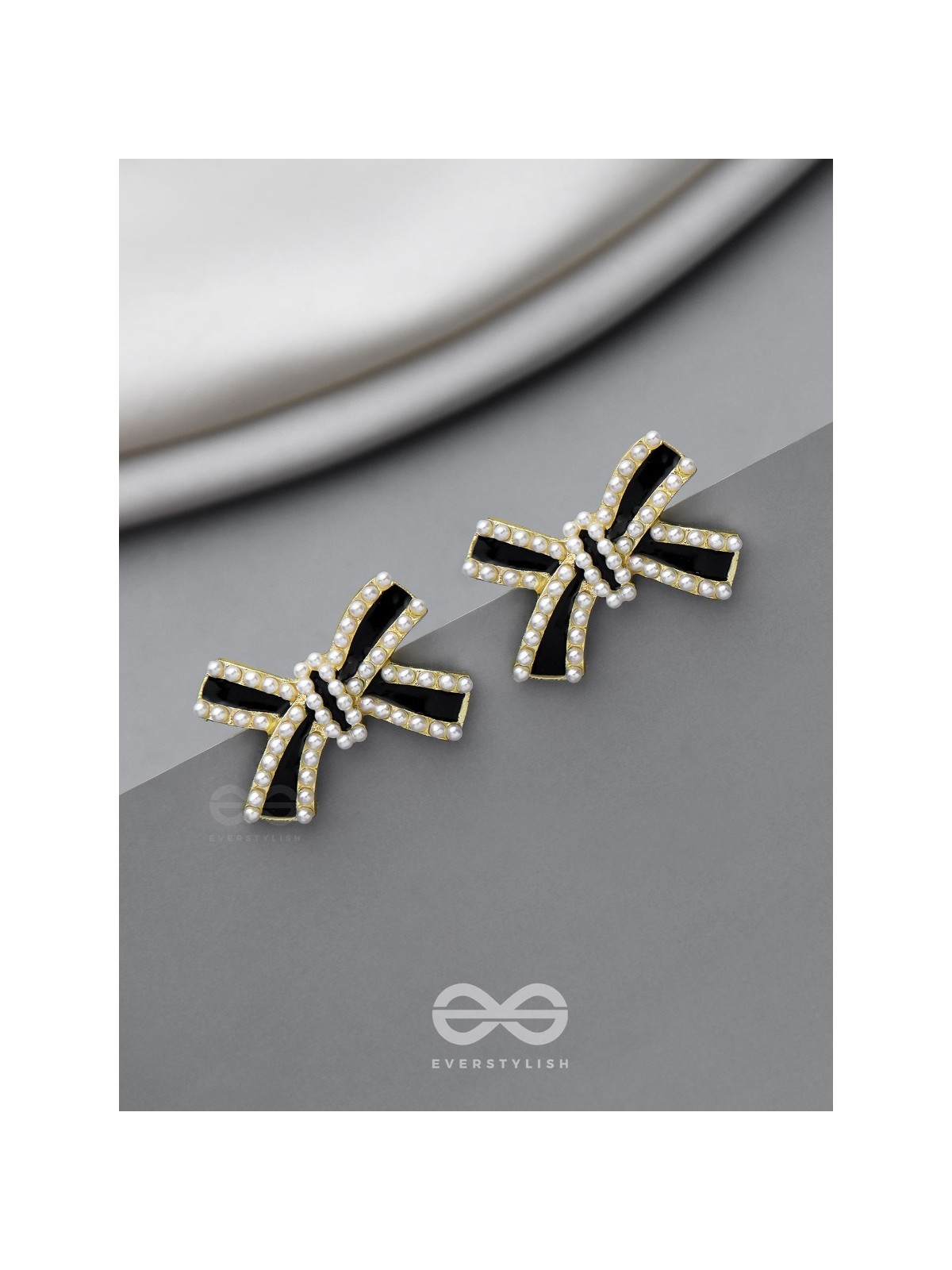 Knotty  And Nice - Golden Embellished Studs (Black)