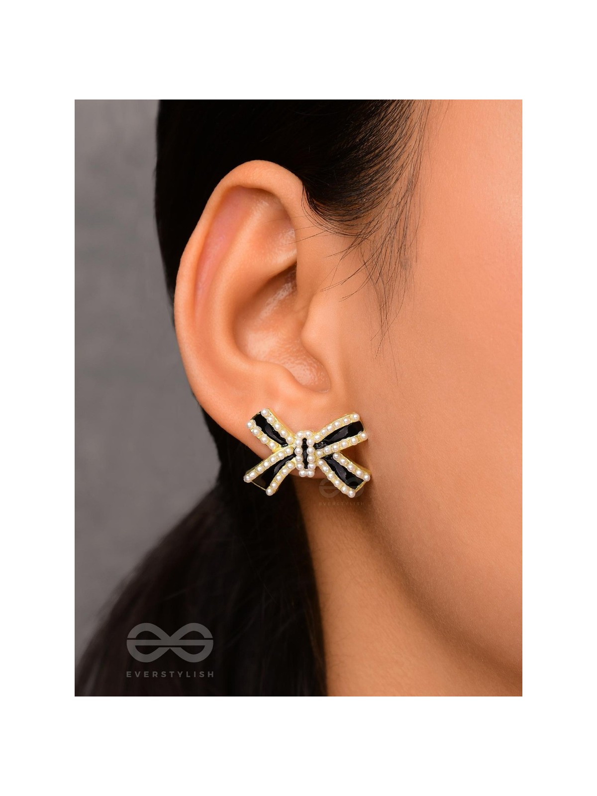 Knotty  And Nice - Golden Embellished Studs (Black)