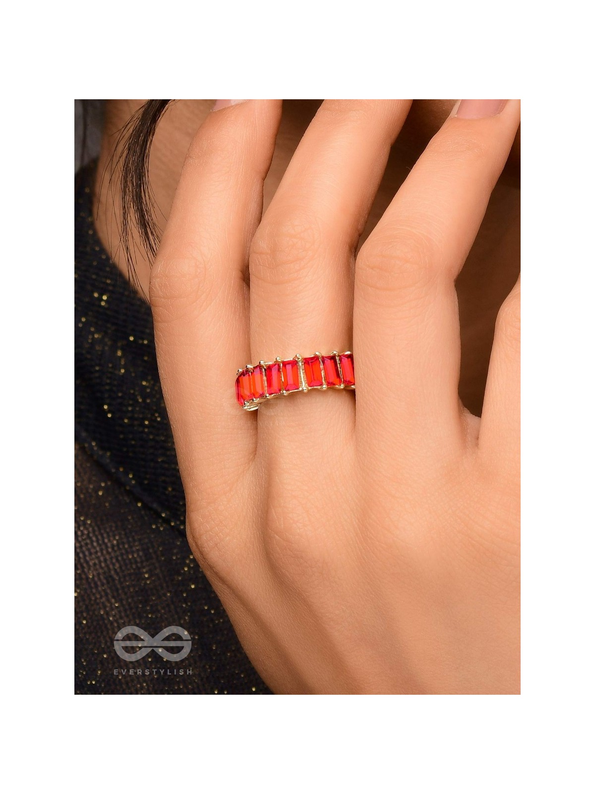 Sparkling Halo - Golden Embellished Ring (Red)
