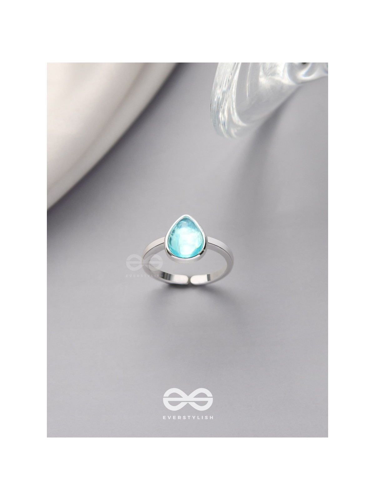 Sky Shower Droplet - Blue Enamelled Ring 