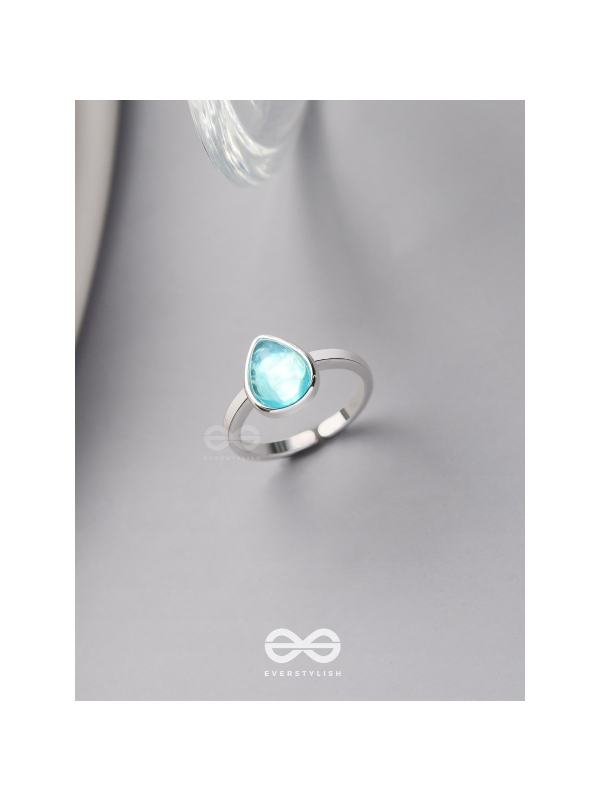 Sky Shower Droplet - Blue Enamelled Ring 