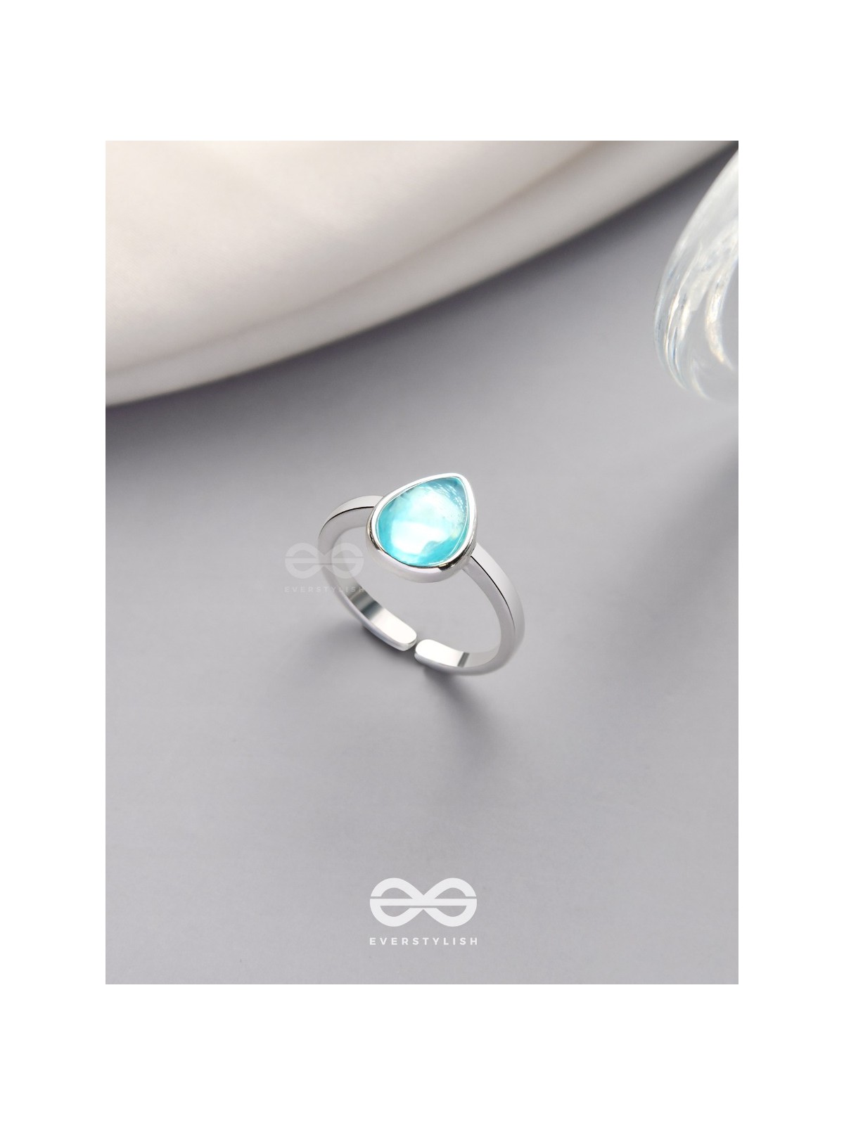 Sky Shower Droplet - Blue Enamelled Ring 