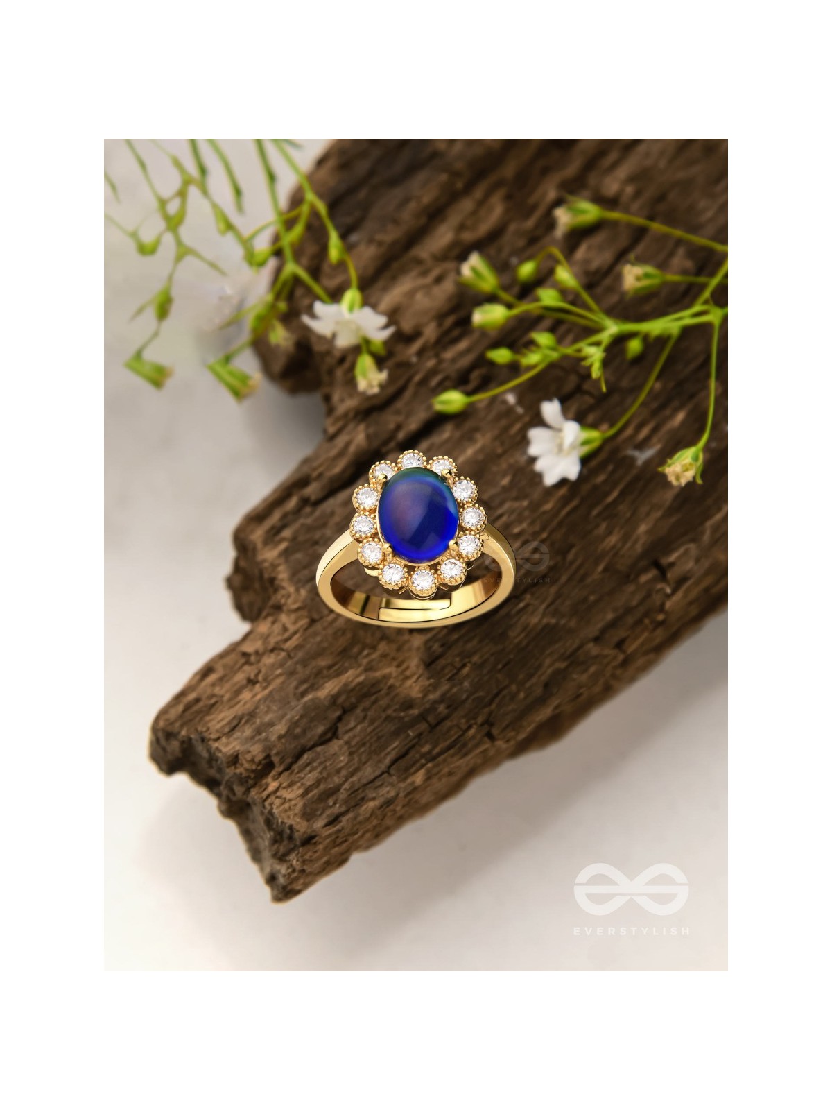 The Luminescent Loop - Golden Embellished Ring (Adjustable)