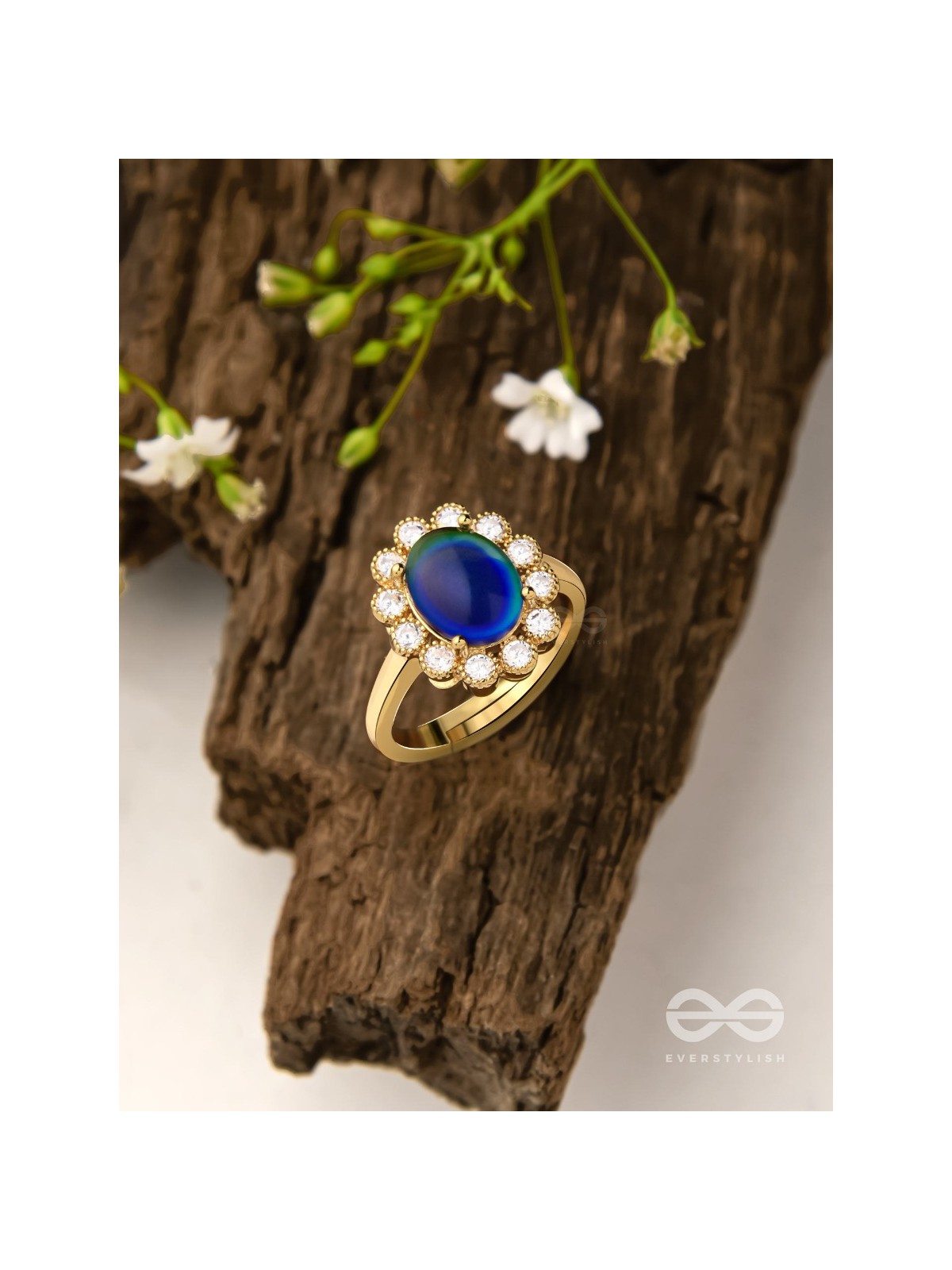 The Luminescent Loop - Golden Embellished Ring (Adjustable)
