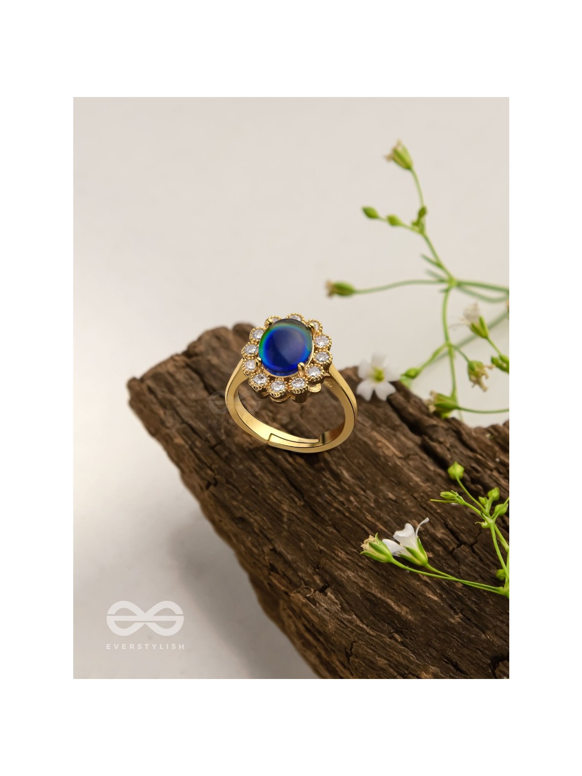 The Luminescent Loop - Golden Embellished Ring (Adjustable)