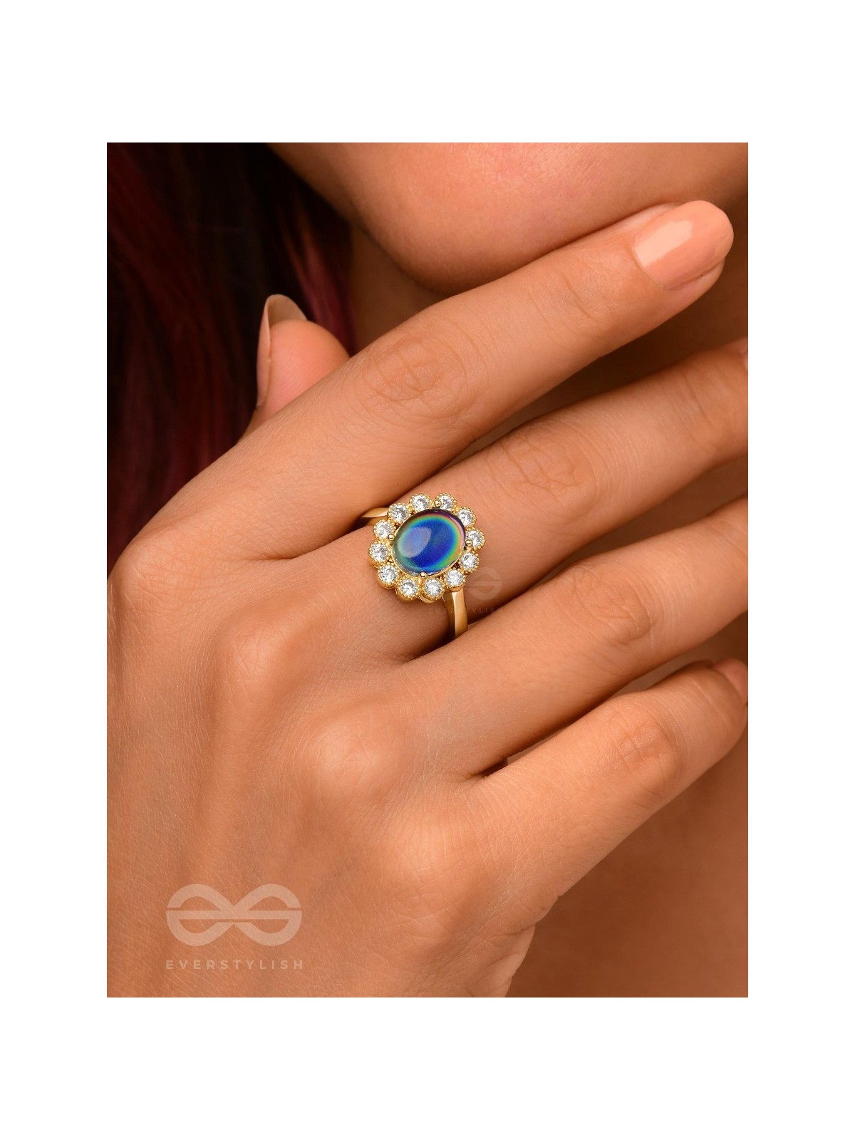 The Luminescent Loop - Golden Embellished Ring (Adjustable)