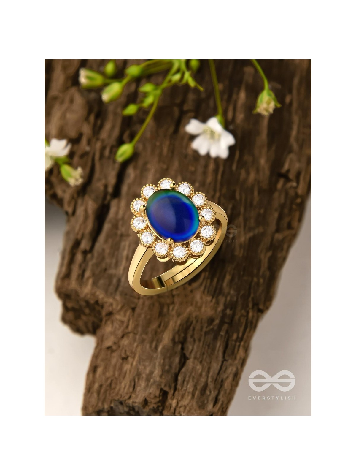 The Luminescent Loop - Golden Embellished Ring (Adjustable)