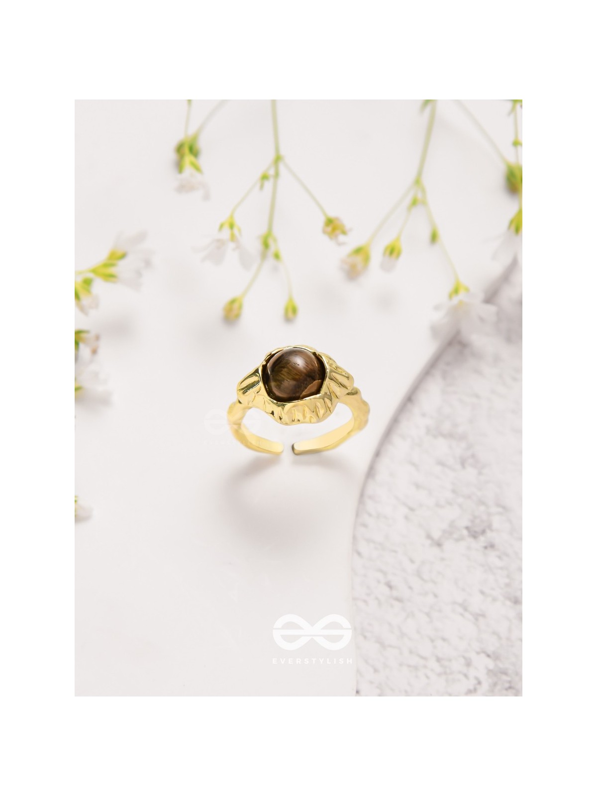 The Espresso Embrace- Golden Beaded Ring 