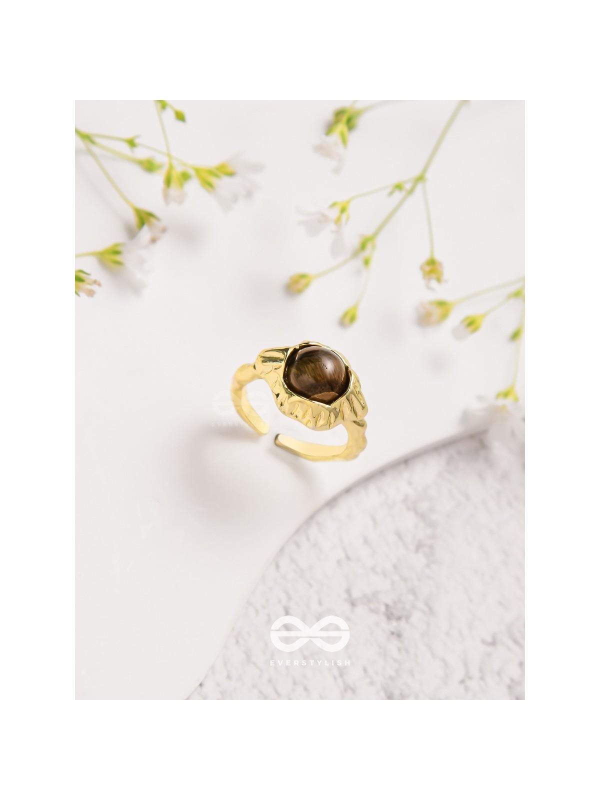 The Espresso Embrace- Golden Beaded Ring 