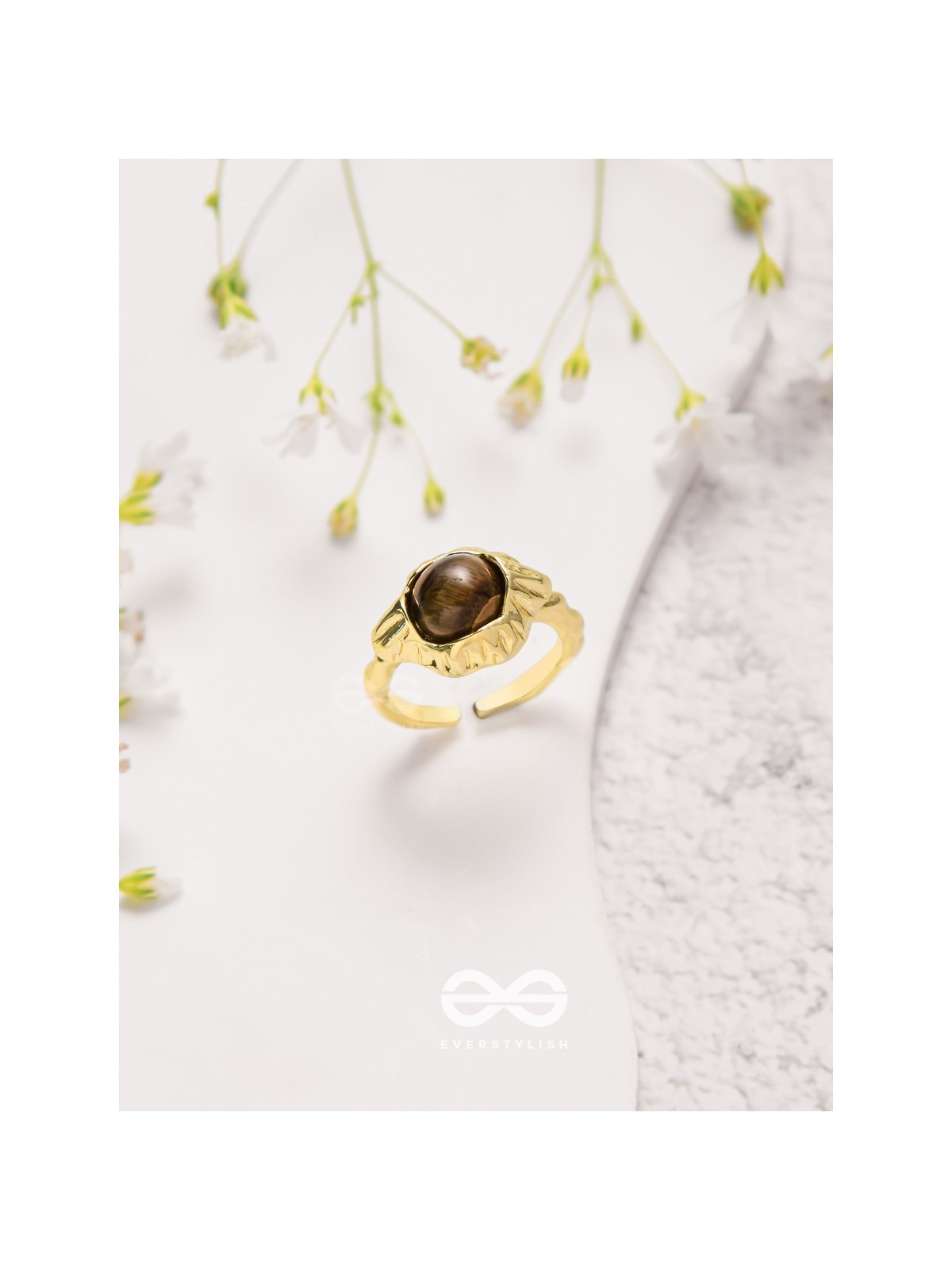 The Espresso Embrace- Golden Beaded Ring 