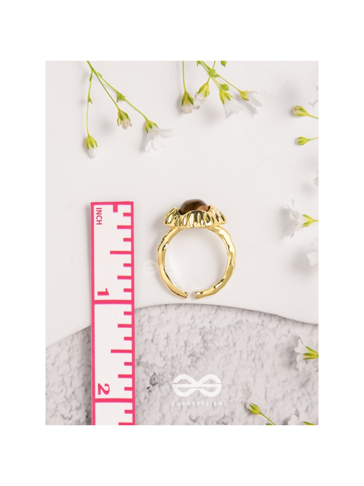 The Espresso Embrace- Golden Beaded Ring 