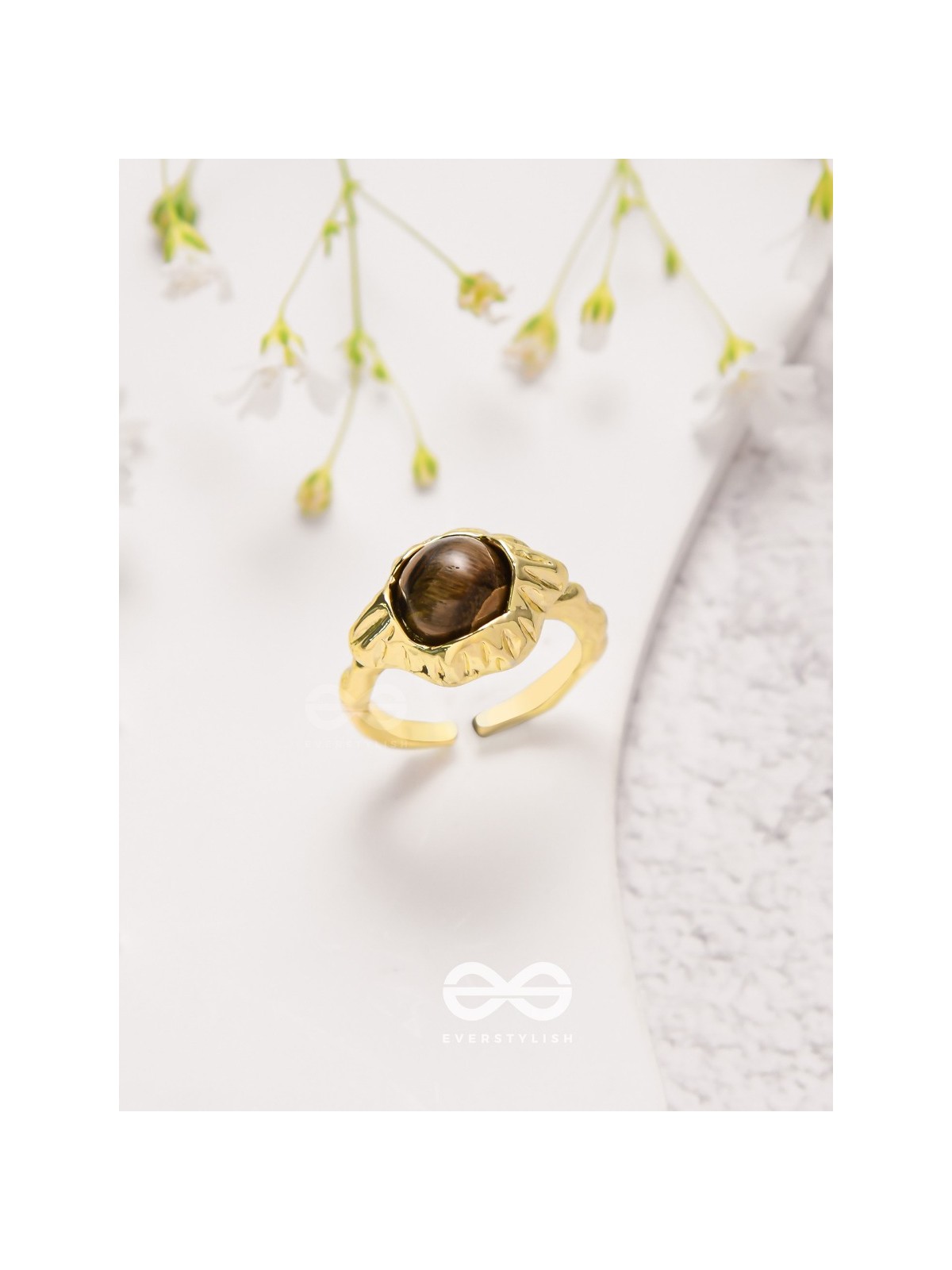 The Espresso Embrace- Golden Beaded Ring 