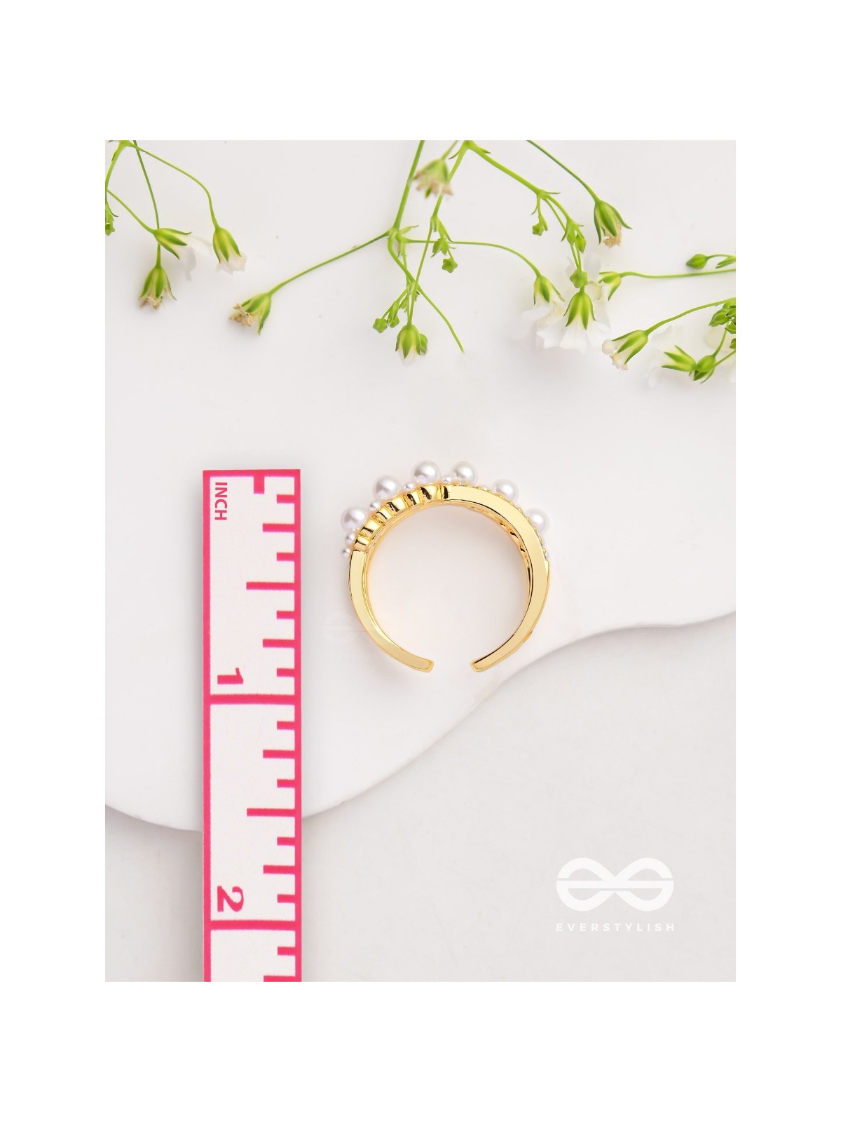 Crisscrossed Pearls - Golden Embellished Ring 