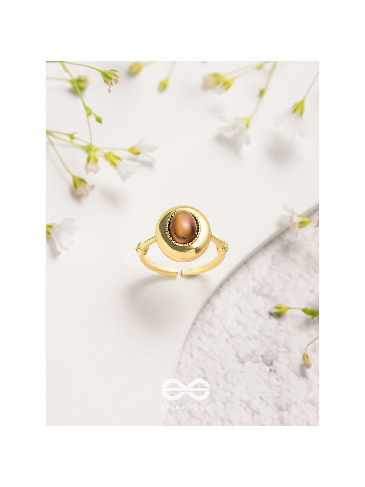 Gilded Latte Elegance - Golden Beaded Ring 