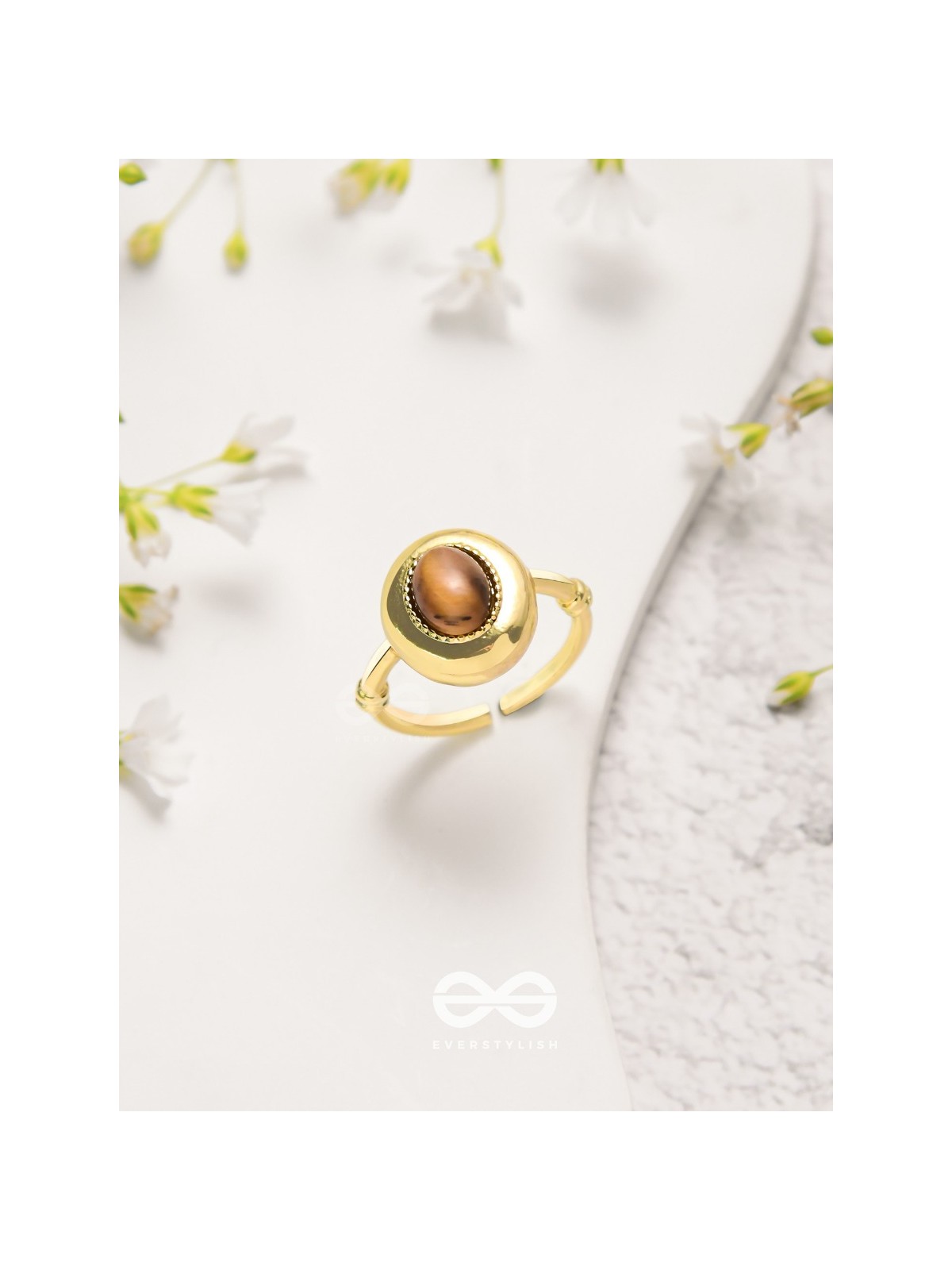 Gilded Latte Elegance - Golden Beaded Ring 