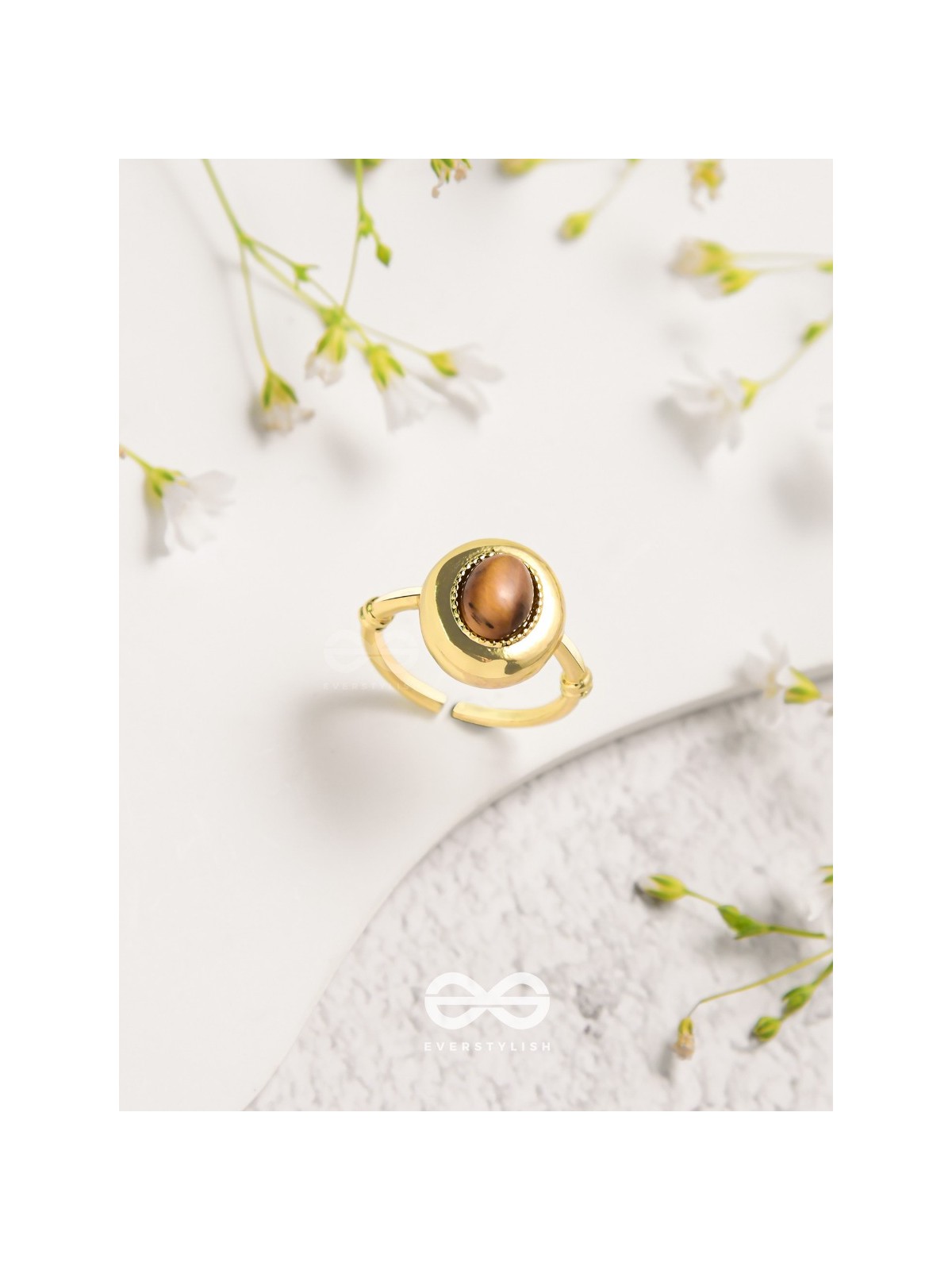 Gilded Latte Elegance - Golden Beaded Ring 
