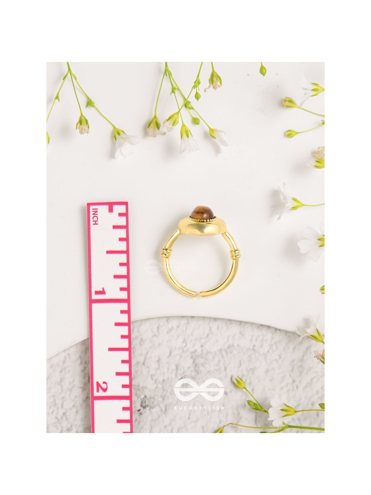 Gilded Latte Elegance - Golden Beaded Ring 