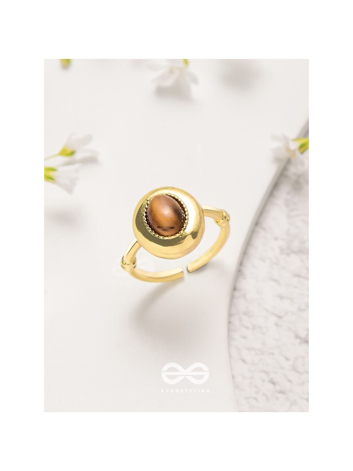 Gilded Latte Elegance - Golden Beaded Ring 
