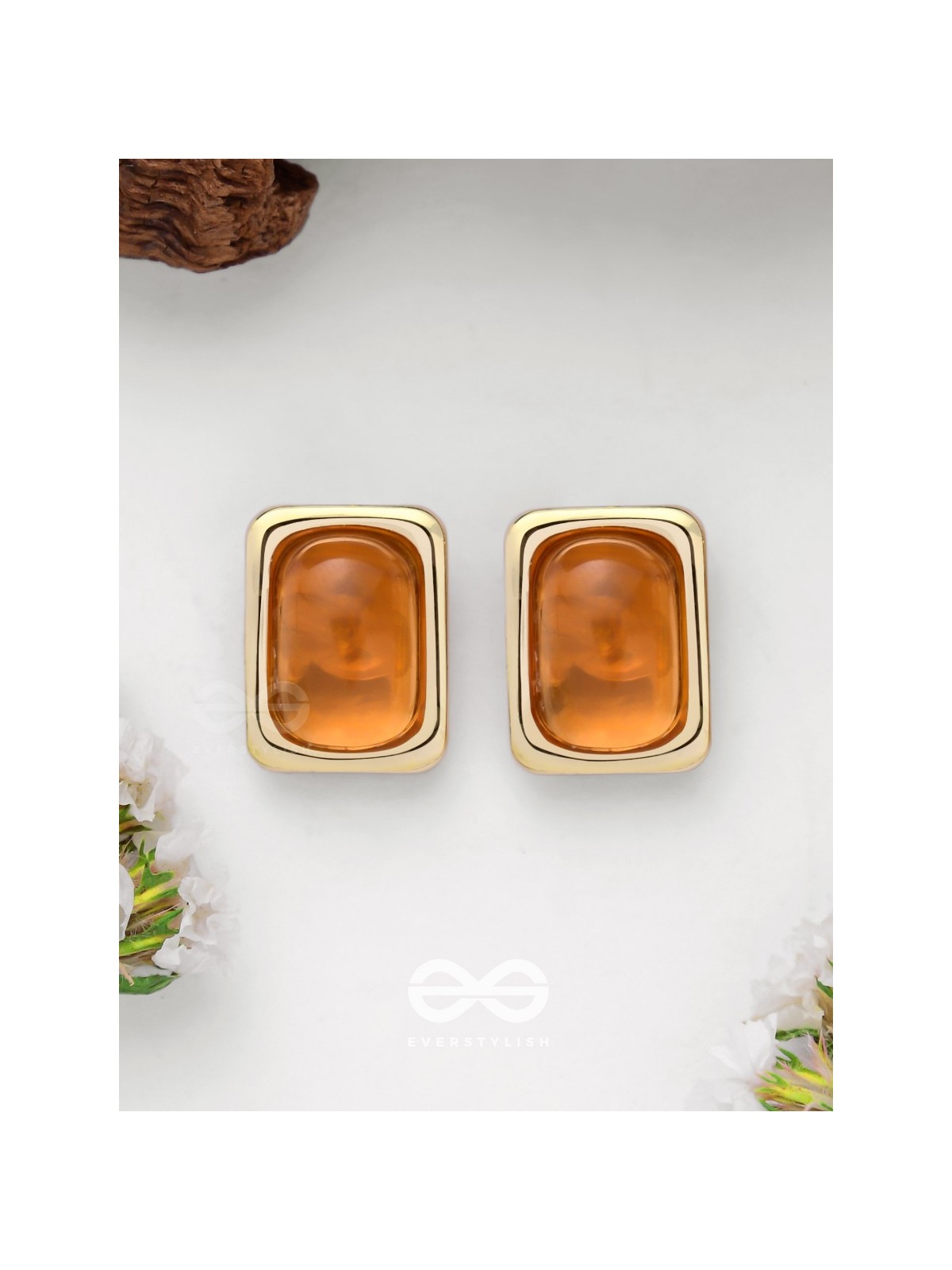 Sunlit Amber - Golden Stud Earrings 