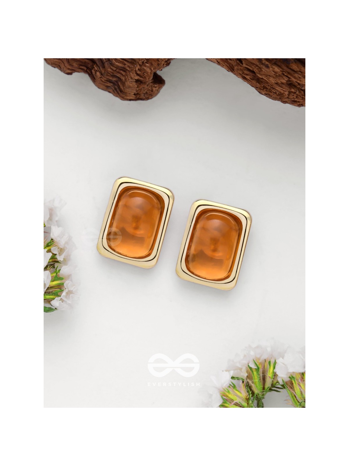 Sunlit Amber - Golden Stud Earrings 