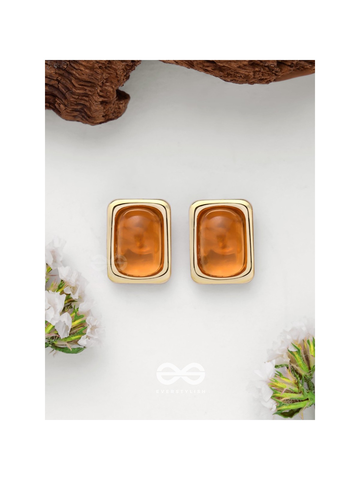 Sunlit Amber - Golden Stud Earrings 