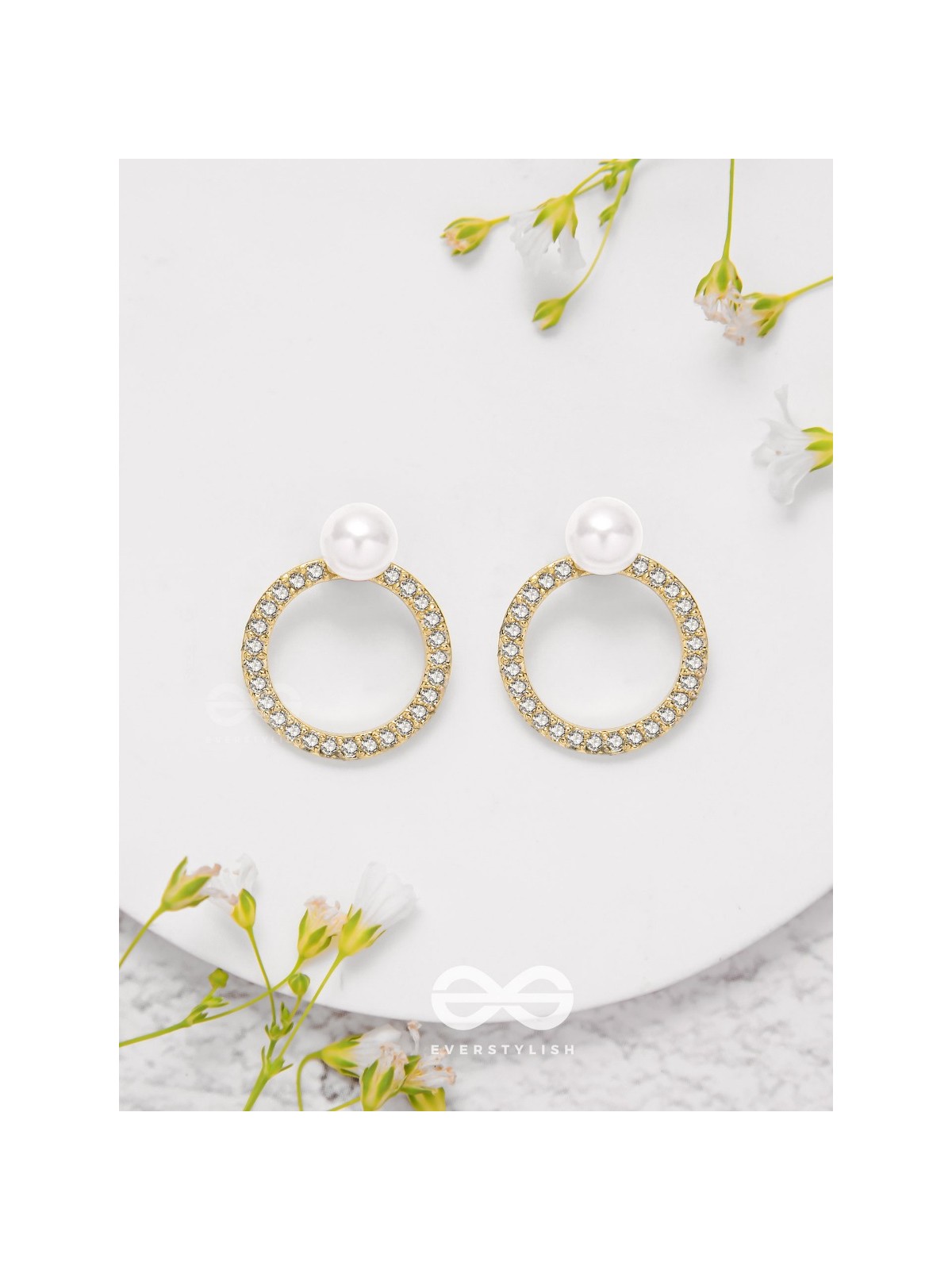 Polished Pearl - Golden Embellished Earrings