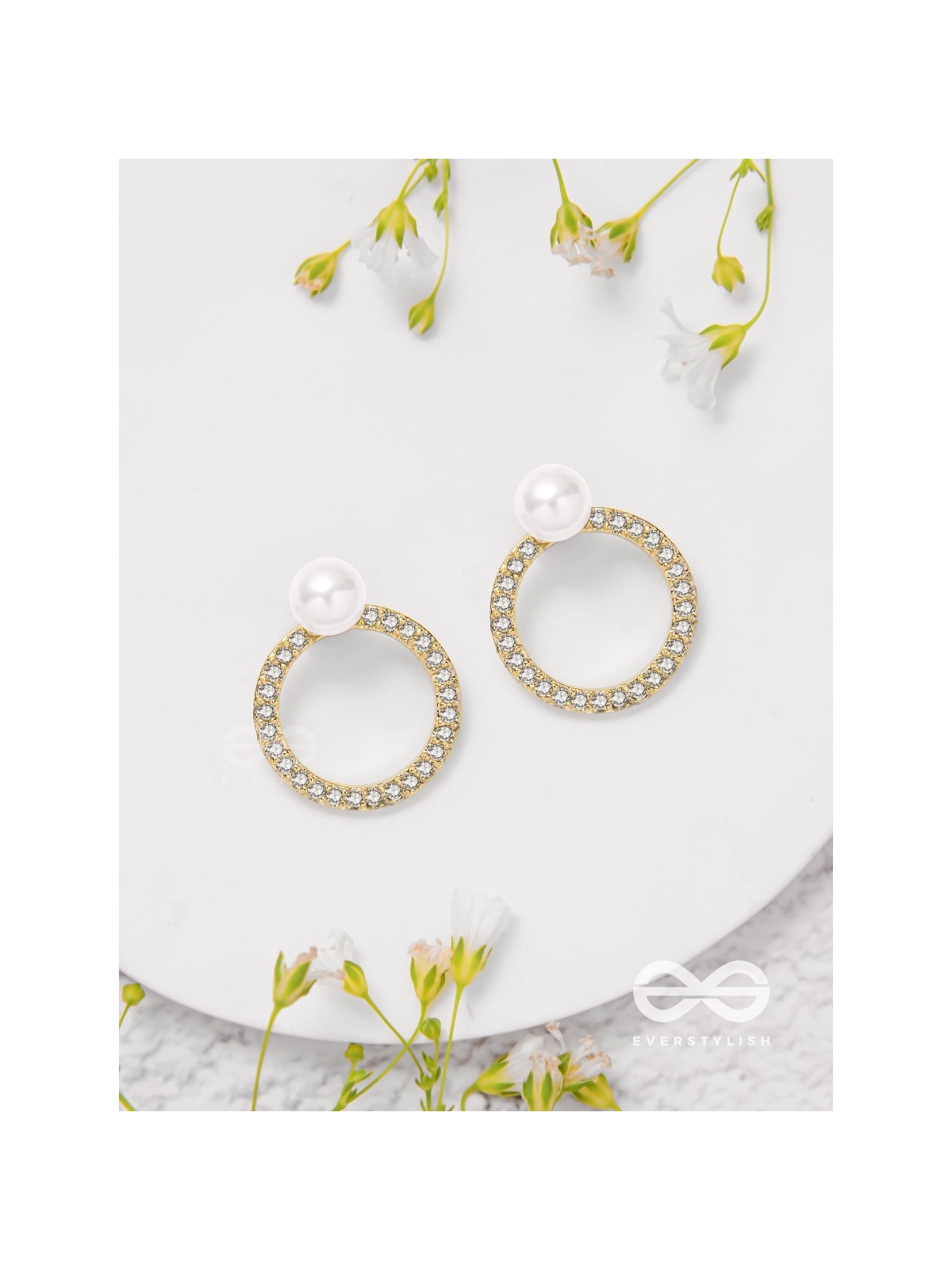 Polished Pearl - Golden Embellished Earrings