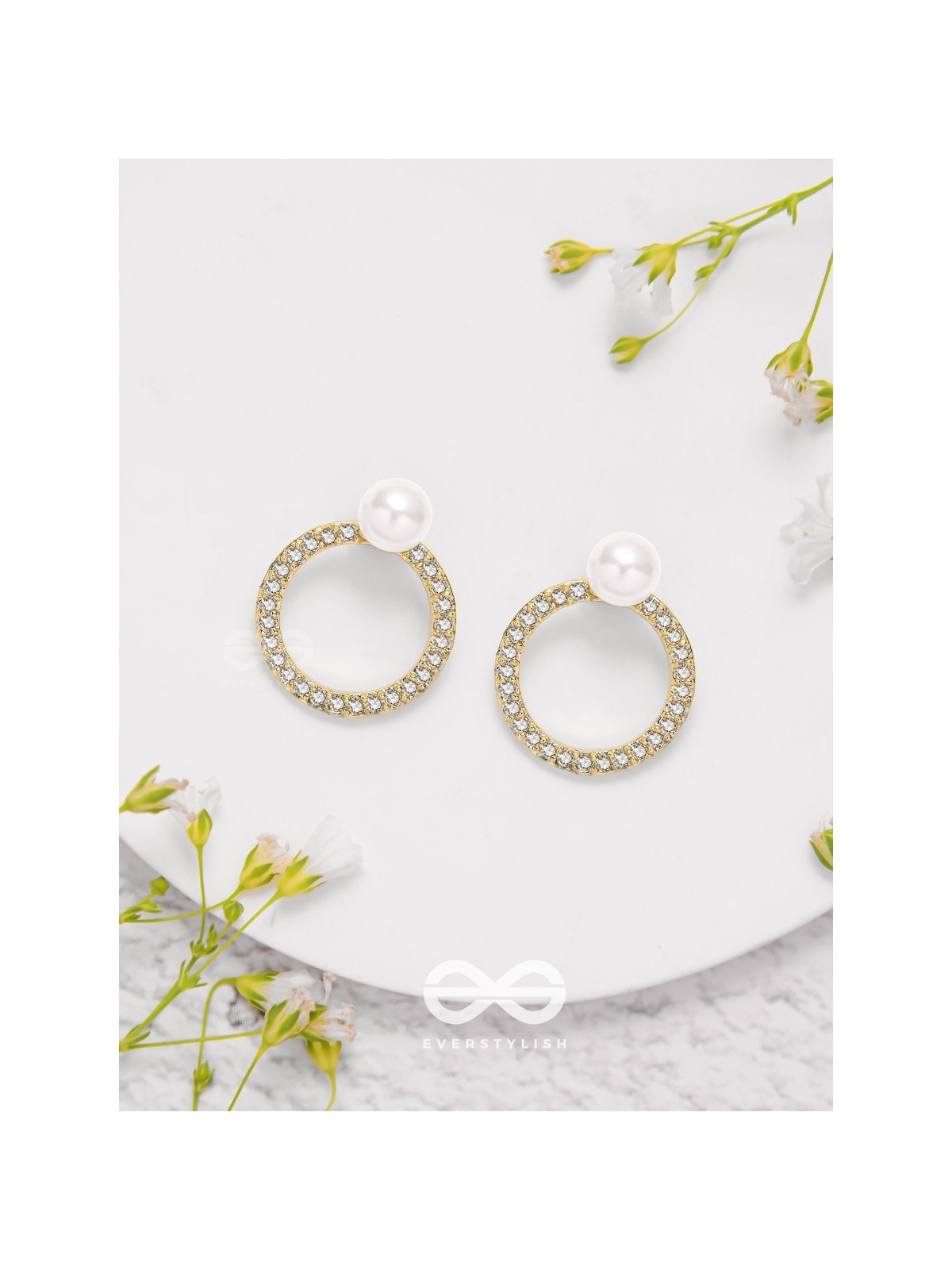Polished Pearl - Golden Embellished Earrings