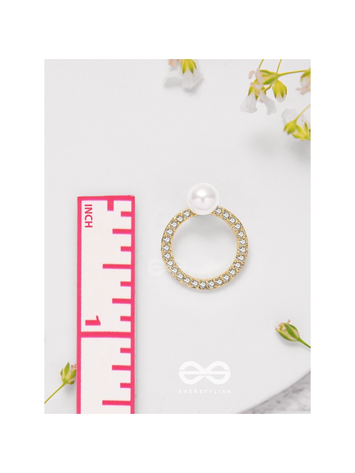 Polished Pearl - Golden Embellished Earrings