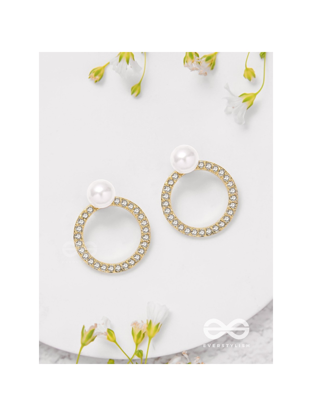 Polished Pearl - Golden Embellished Earrings
