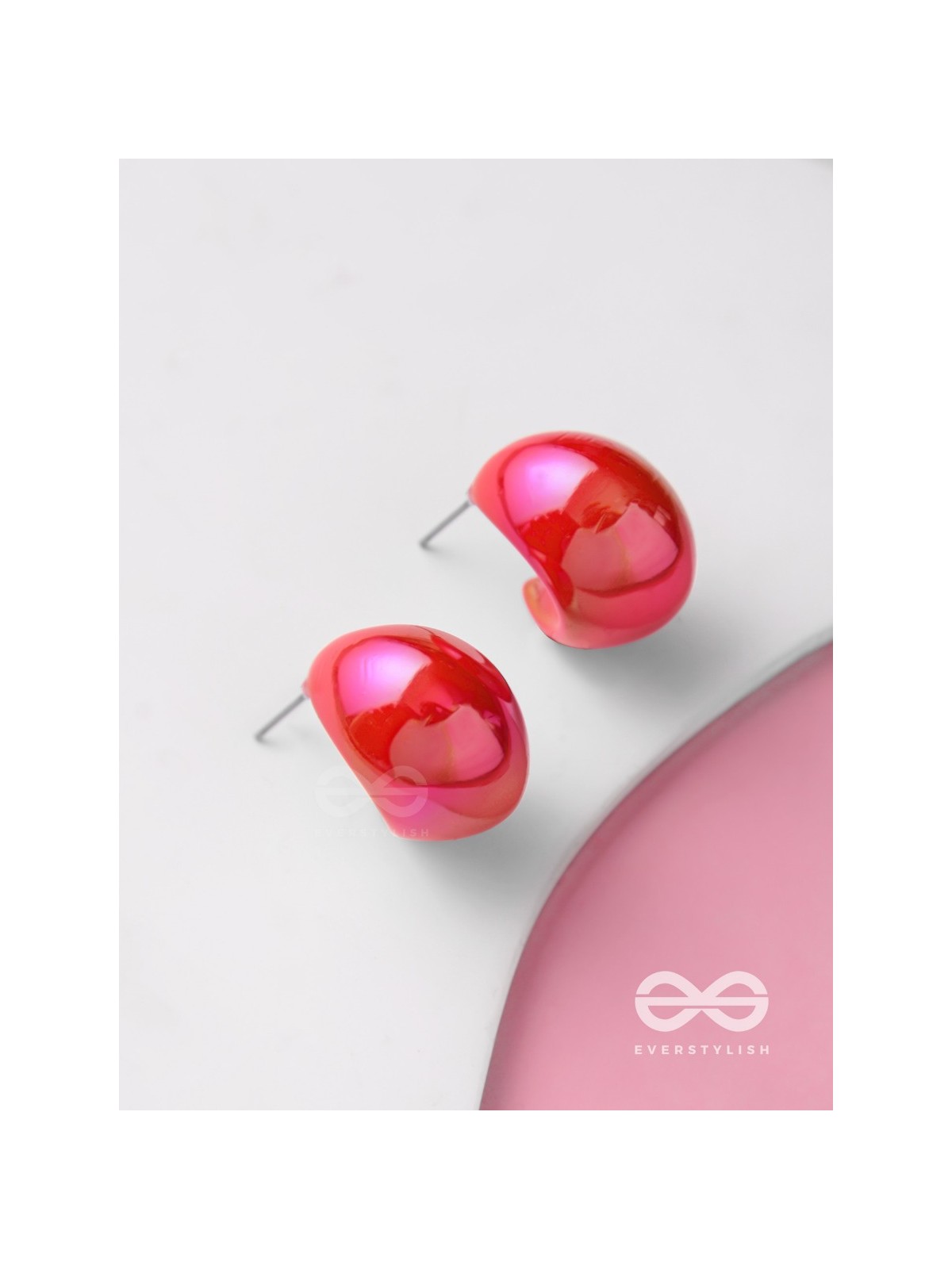 Groovy Arcs - Holographic Acrylic Earrings (Red)