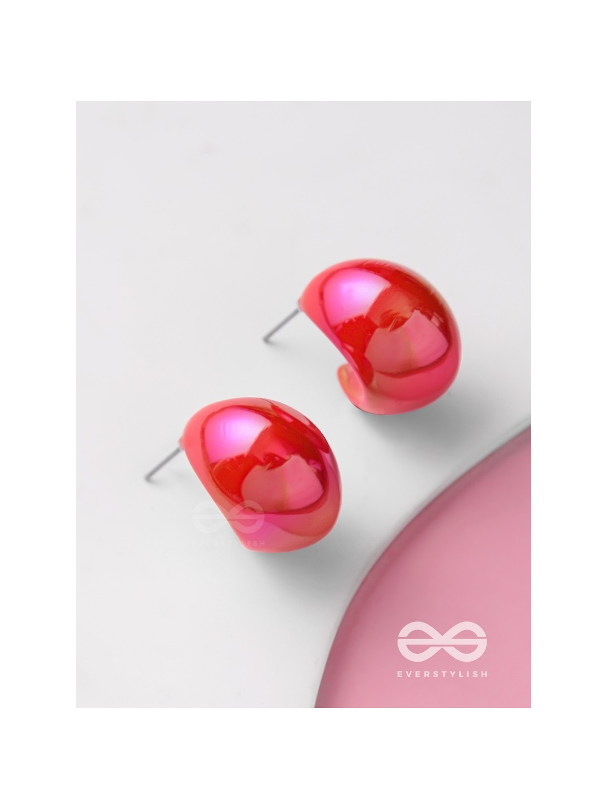 Groovy Arcs - Holographic Acrylic Earrings (Red)